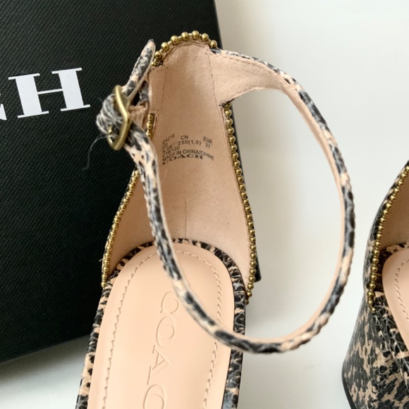 Coach Maddie Bead Chain Embossed Snake Leather Ankle Strap Sandals Heels 6.5 - Picture 6 of 10